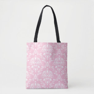 Roze en witte Damask Tote Bag