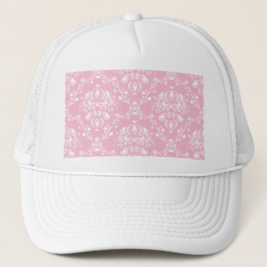 Roze en witte Damask Trucker Pet (Voorkant)