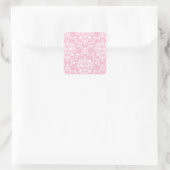 Roze en witte Damask Vierkante Sticker (Tas)