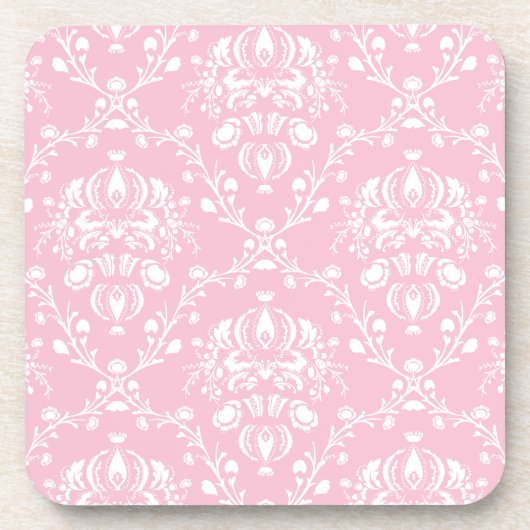 Roze en witte damast bier onderzetter (Voorkant)