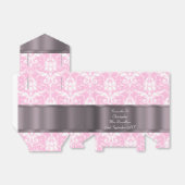 Roze en witte damast bruiloft bedankdoosjes (Uitgevouwen)