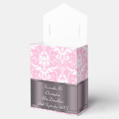 Roze en witte damast bruiloft bedankdoosjes (Geopend)