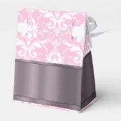 Roze en witte damast bruiloft bedankdoosjes (Achterkant)