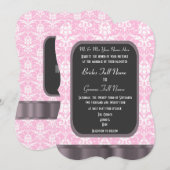 Roze en witte damast bruiloft kaart (Voorkant / Achterkant)