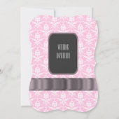 Roze en witte damast bruiloft kaart (Achterkant)