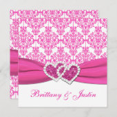 Roze en Witte Damast bruiloft uitnodiging (Voorkant / Achterkant)