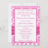 Roze en Witte Damast bruiloft uitnodiging 5x7 (Achterkant)