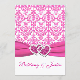 Roze en Witte Damast bruiloft uitnodiging 5x7