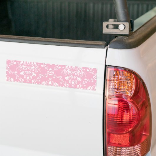 Roze en Witte Damast Bumpersticker (Op Truck)