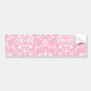 Roze en Witte Damast Bumpersticker