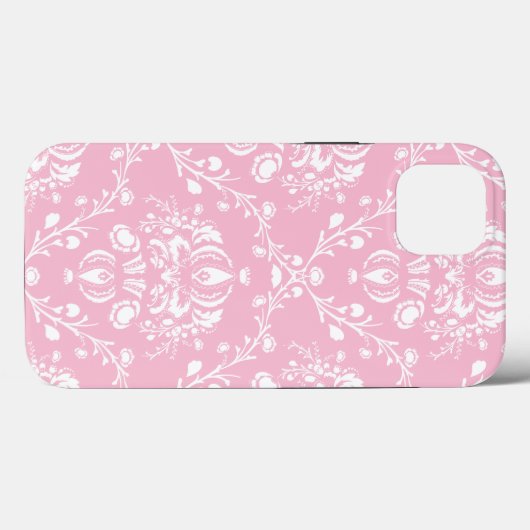Roze en Witte Damast Case-Mate iPhone Case (Achterkant (horizontaal))