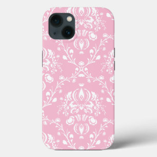 Roze en witte damast Case-Mate iPhone case