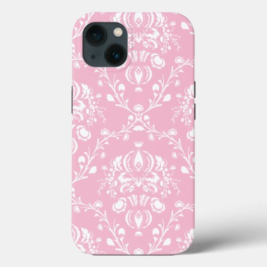 Roze en Witte Damast Case-Mate iPhone Case (Achterkant)