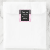 Roze en witte damast dank u vierkante sticker (Tas)