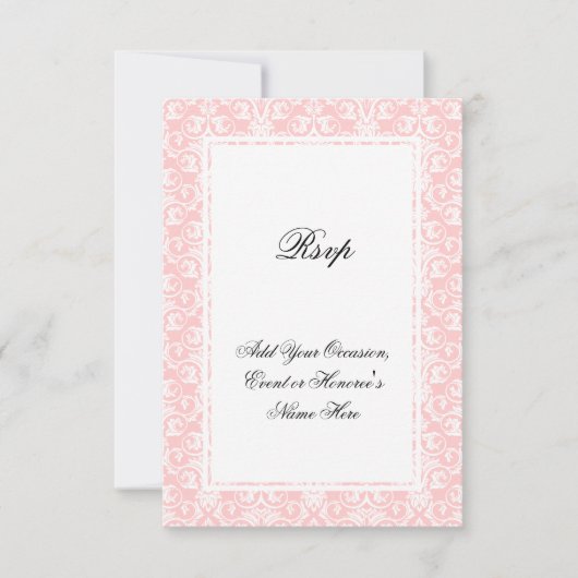 Roze en Witte Damast die RSVP-Kaart aanpassen RSVP Kaartje (Voorkant)