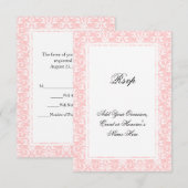 Roze en Witte Damast die RSVP-Kaart aanpassen RSVP Kaartje (Voorkant / Achterkant)