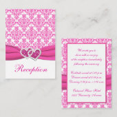 Roze en Witte Damast Gevoegde Harten Behuizing Kaa Informatiekaartje (Voorkant / Achterkant)