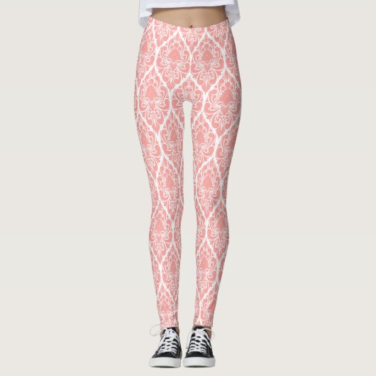 Roze en witte damast patroon leggings (Voorkant)