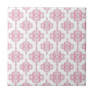 Roze en Witte Damast Patroon Tegeltje