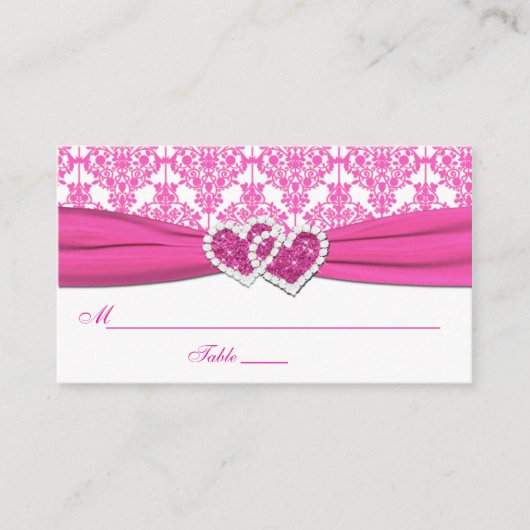 Roze en Witte Damast Place Cards Plaatskaartje (Voorkant)