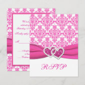 Roze en Witte Damast RSVP-Kaart - NIET VOOR SQ's RSVP Kaartje (Voorkant / Achterkant)