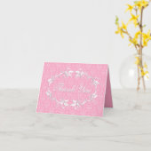 Roze en Witte Damast/Swirl Lijst Nota Kaart (Gele Bloem)