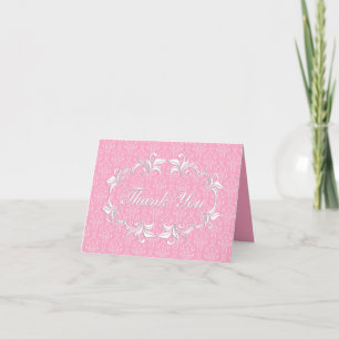 Roze en Witte Damast/Swirl Lijst Nota Kaart