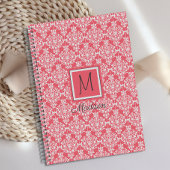 Roze en Witte Damast Trendy Monogram Planner