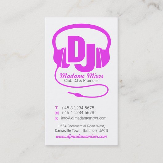 Roze en witte dames DJ promoter visitekaartje (Voorkant)