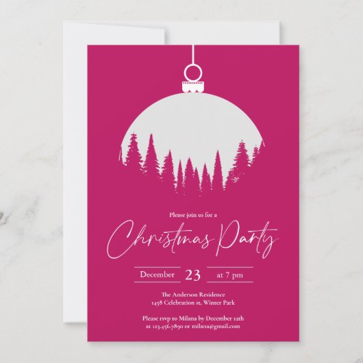 Roze en witte decoratie bal kerstfeest kaart (Voorkant)