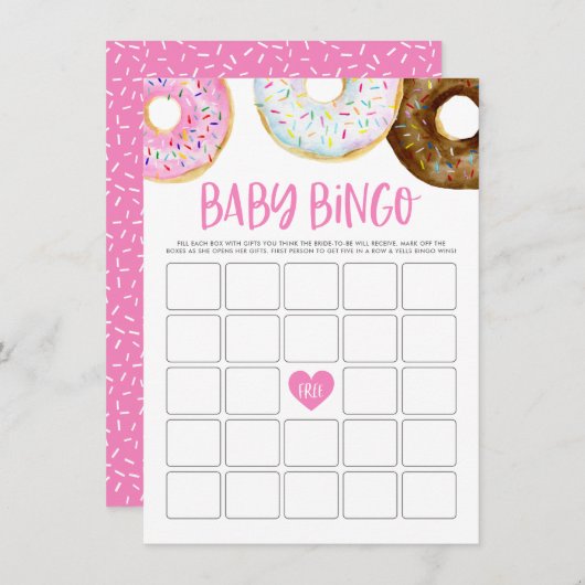 Roze en Witte Donuts Baby shower Bingo Game Kaart (Voorkant / Achterkant)