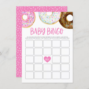 Roze en Witte Donuts Baby shower Bingo Game Kaart