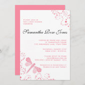 Roze en witte dragonfly Elegant Baby shower Kaart (Voorkant / Achterkant)