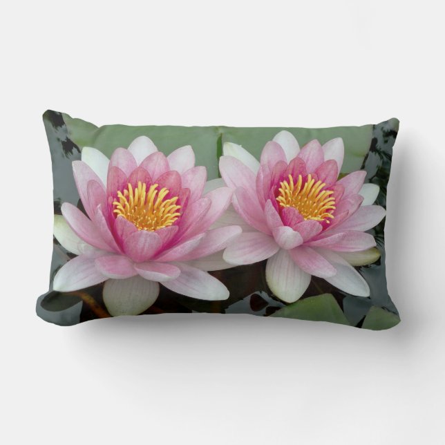 Roze en Witte Drijvende Waterlelie Kussen 2-zijdig (Voorkant)
