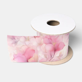 Roze en Witte Dromerige Bloemmotief Satijnen Lint