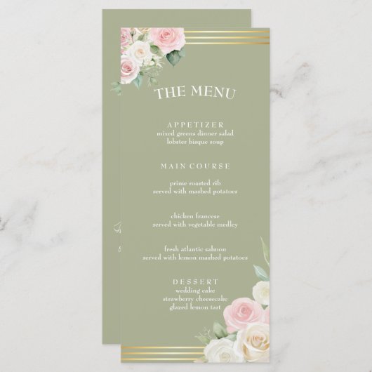 Roze en witte Dusky Blooms Flat Menu (Voorkant / Achterkant)