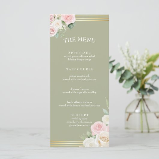 Roze en witte Dusky Blooms Flat Menu (Staand voorkant)