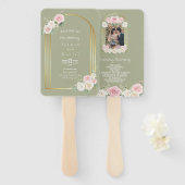 Roze en witte Dusky Blooms Wedding Route Handwaaier (Voorkant en achterkant)