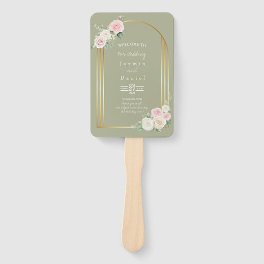 Roze en witte Dusky Blooms Wedding Route Handwaaier (Voorkant)