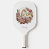 Roze en Witte Eenhoorn | Floral Modern Monogram Pickleball Paddle (Achterkant)