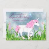  roze en witte eenhoorn magische verjaardag kaart (Voorkant)