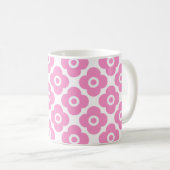 Roze en witte eenvoudige bloempatroon koffiemok (Voorkant rechts)