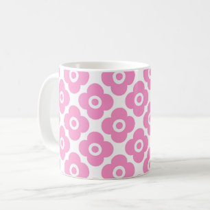 Roze en witte eenvoudige bloempatroon koffiemok