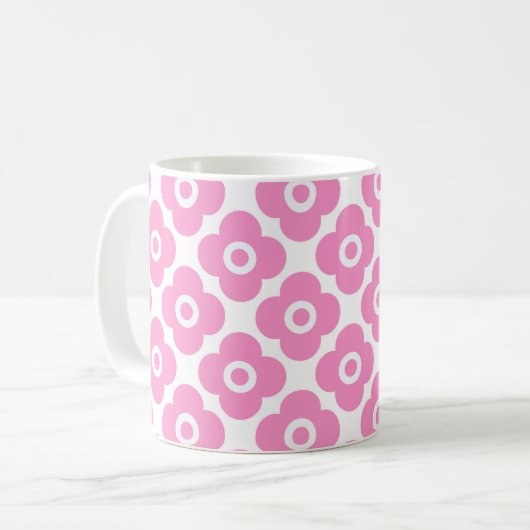Roze en witte eenvoudige bloempatroon koffiemok (Voorkant links)