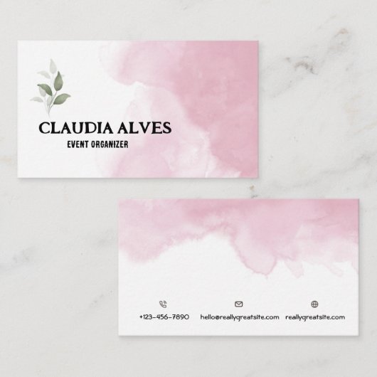 Roze en witte eenvoudige Waterverf Visitekaartje Informatiekaartje (Voorkant / Achterkant)
