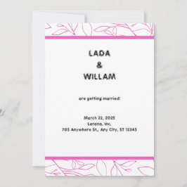 Roze en witte esthetische huwelijksuitnodiging kaart