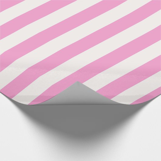 Roze en witte extra grote stripe patroon cadeaupapier (Hoek)