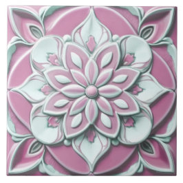 Roze en Witte Faux Relief Bloemen Tegeltje
