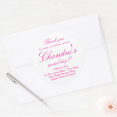 Roze en witte favor bedankstickers ronde sticker (Envelop)