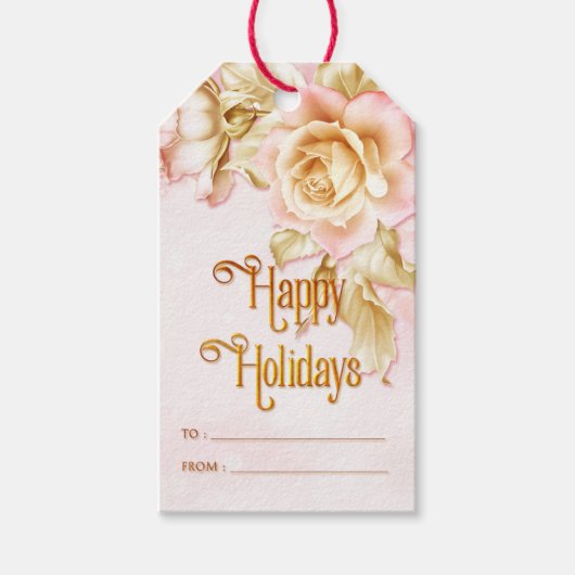 Roze en witte feestdagen Rozen Prettige feestdagen Cadeaulabel (Voorkant)